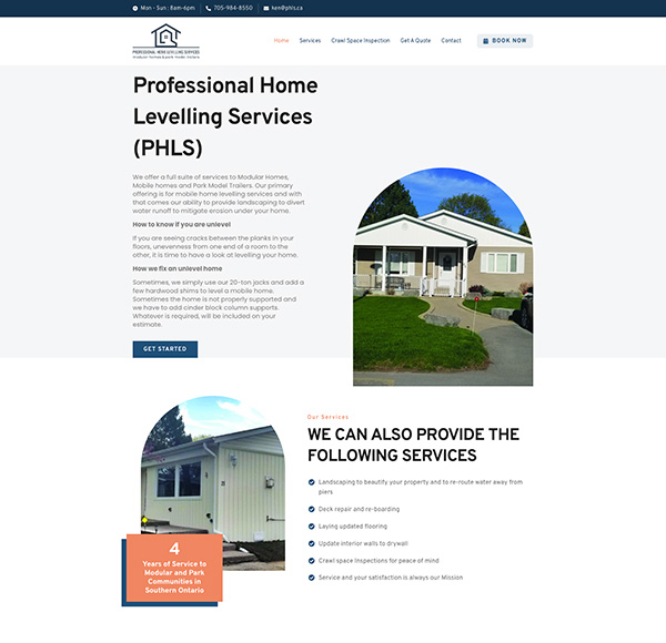 Screen capture of the Professional Home Levelling Services website